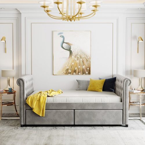 REVET - Grey Flared Arm Daybed With Drawers