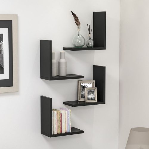 Stacy Modern L - Shaped DIY Wall Floating Shelves Black