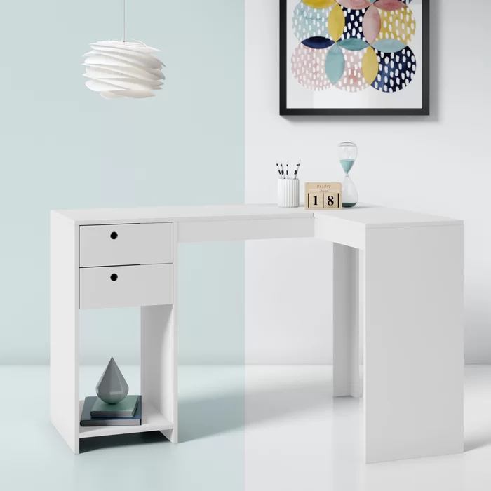TRAASEN - L Shaped Workplace Desk White