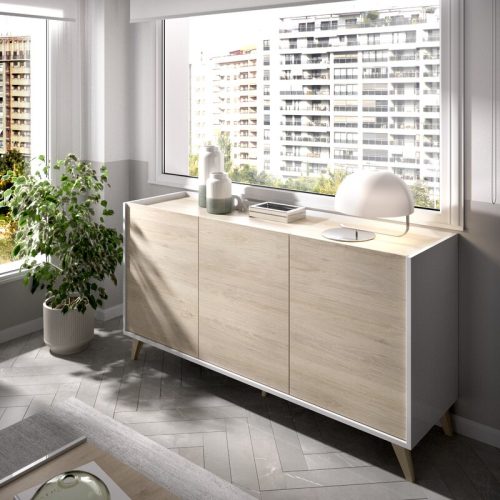 ACTIQUE - Oak Brown & White Cabinet Storage Side Board