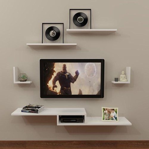 AMOR - Five White Shelf Floating TV Console