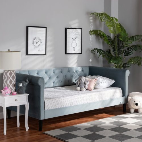 SHAAN - Light Teal Velvet Upholstered Daybed