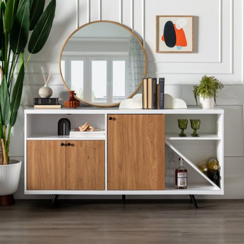 BRILLO - White & Oak Brown Side Board With Sliding Door