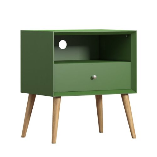 BREN - Green Bedside Table with Oak Brown Legs