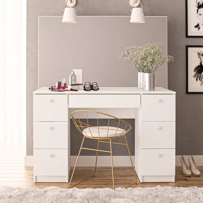 SHEELUS - White Dressing Table with Mirror