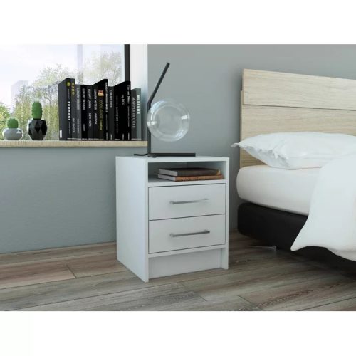 BUNKER - Dual Drawer Bedside Nightstand White