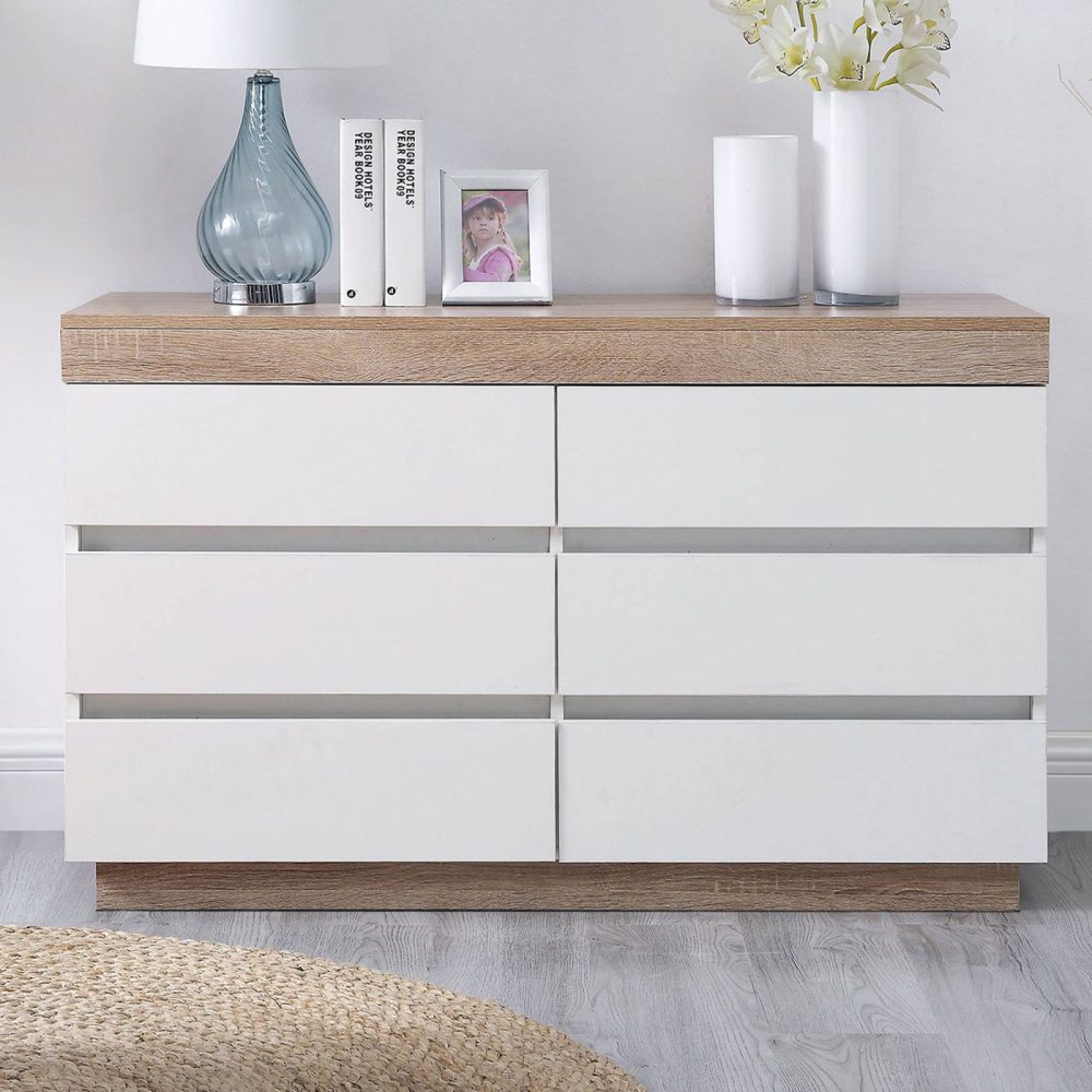 COASTAL - Oak Brown & White Six Drawer Chester