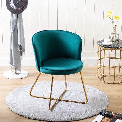 DIANAA - Atrovirens Curved Back Vanity Chair with Golden Metallic Legs