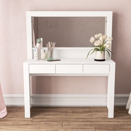 KENZIE - Elegant White Vanity Table with Three Drawers
