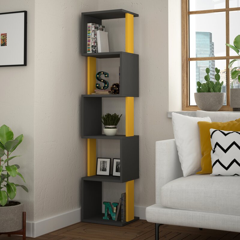 ALIS - Black & Yellow Standing Corner Bookcase