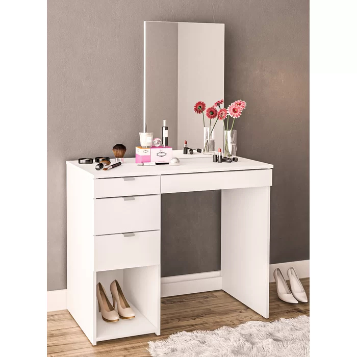 AURO - White Storage Vanity Table With Mirror