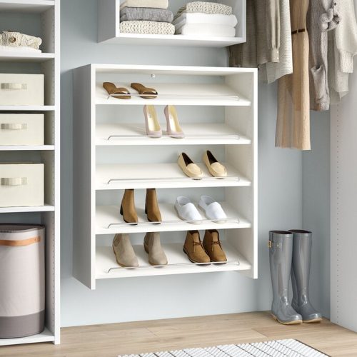 LMELDA - Five Slanted Shelf Shoe Rack with Silver Fence