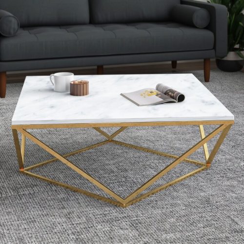 FAUX - Coffee Table with Geometrical Metallic Base
