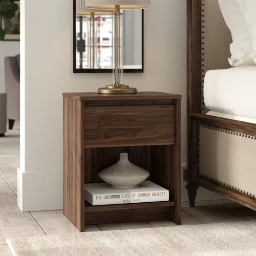 AGROICH - Dark Brown Nightstand with Drawer