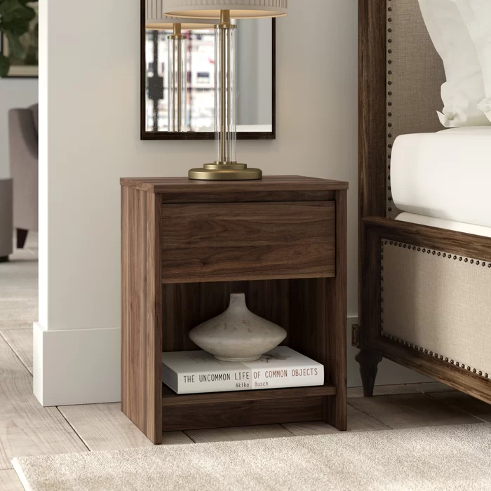 AGROICH - Dark Brown Nightstand with Drawer