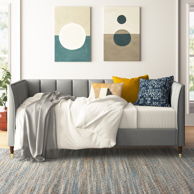 ANDRO - Grey Chanel Tufted Daybed with Brass Capped Feet