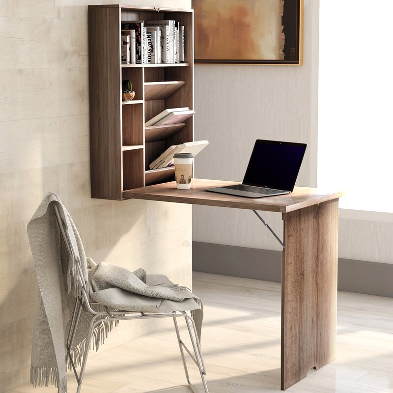 MITHEW - Floating Wall Desk With Storage Shelf Oak Brown