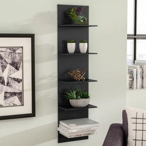 PREELIUS - Wall Mounted Five Tiered Shelf Black