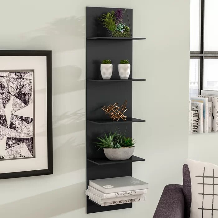 PREELIUS - Wall Mounted Five Tiered Shelf Black