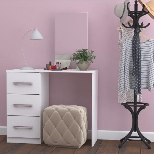 ORBEK - White Sleek Three Drawer Vanity Desk With Mirror