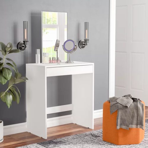 WISTON - White Single Drawer Vanity Desk With Mirror