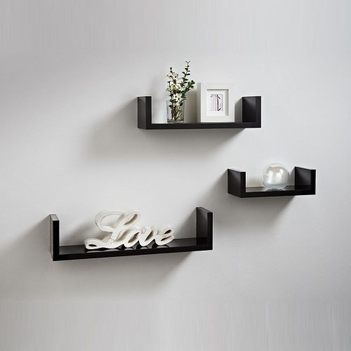 OZZA - U-Shaped Floating Shelves Black Set of 3