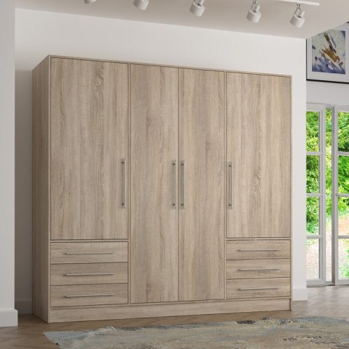AMPLIA - Oak Brown Four Door Storage Wardrobe