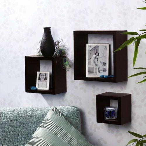 EVER Square Cubes Wall Decor Shelf Set of Three Black