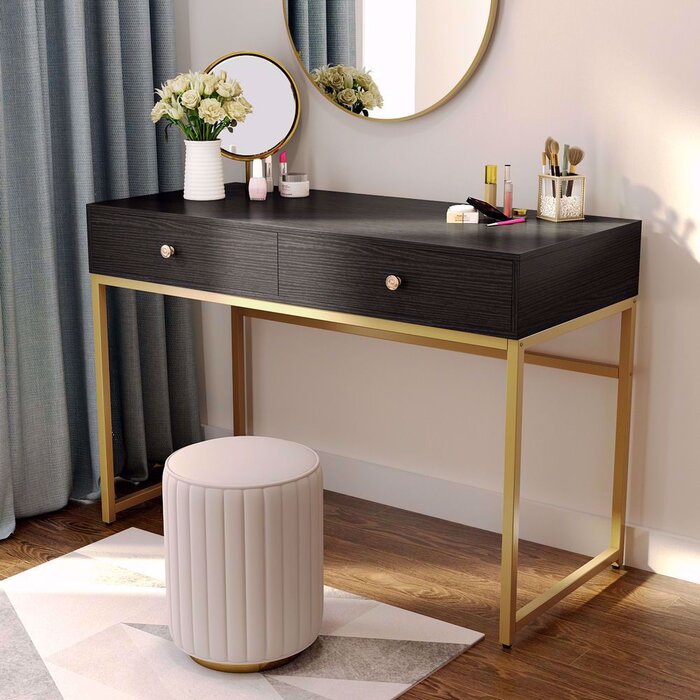 ZOYA - Black Vanity Table with Golden Metallic Legs