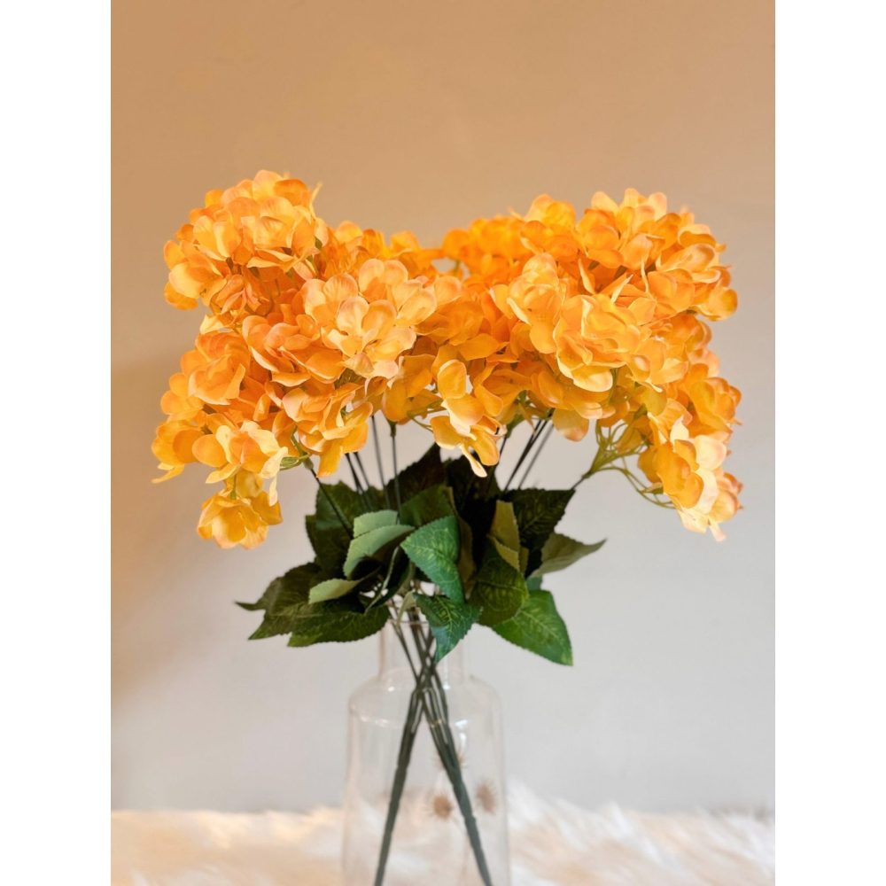 FALL ORANGE HYDRANGEAS - Decorative Artificial Flower Stem