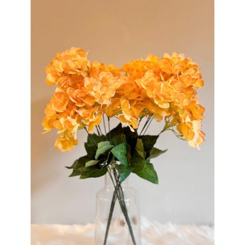 FALL ORANGE HYDRANGEAS - Decorative Artificial Flower Stem
