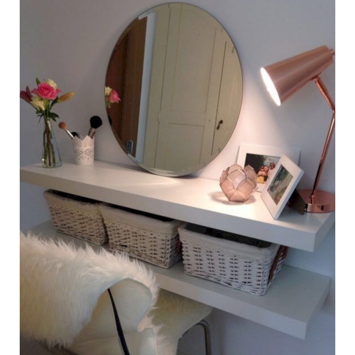 VINTAGE - DIY Wall Floating Vanity Shelf with Round Mirror