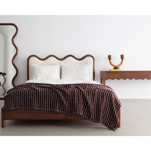 WAVES - Walnut Brown Scalloped Queen Size Bed