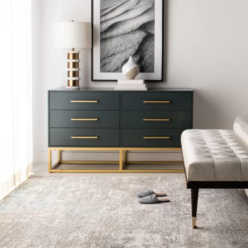 HOLLA - Dark Green Chest of Six Drawer With Golden Metallic Base