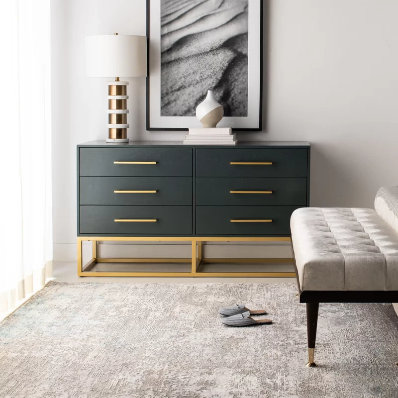 HOLLA - Dark Green Chest of Six Drawer With Golden Metallic Base