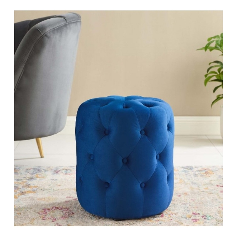 PRAKA - Blue Vanity Stool with Deep Button Tufting
