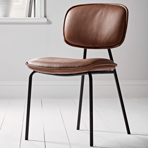 SADDEL - Brown Faux Leather Vanity Chair with Black Metallic Frame