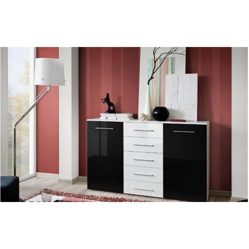 DOLCEN - Black & White Glossy Chest Of Drawers