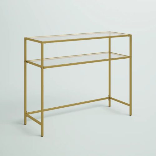 ADORA - Golden Metallic Frame Console Table with Glass Shelves