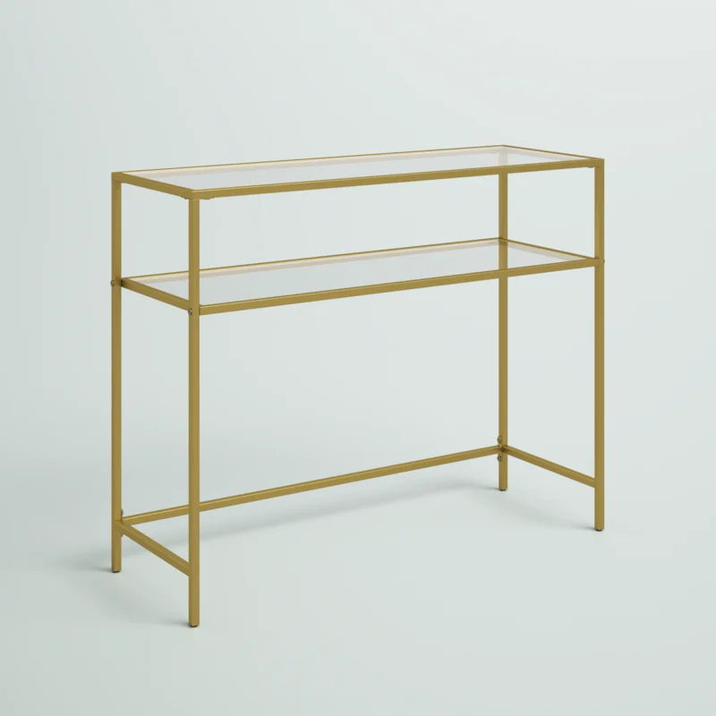 ADORA - Golden Metallic Frame Console Table with Glass Shelves
