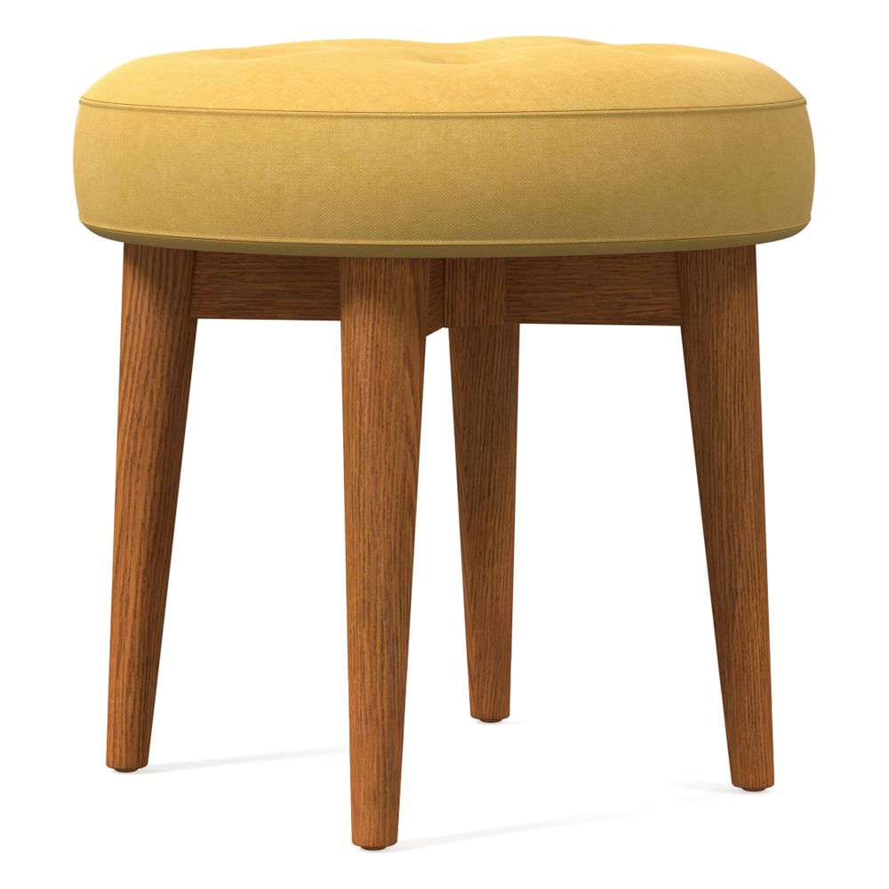 ALEX - Yellow Vanity stool with Wooden Legs