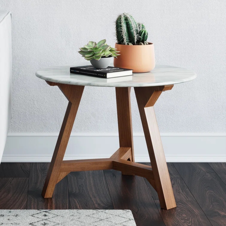 ZIRAM - Marble Top Three Leg End Table