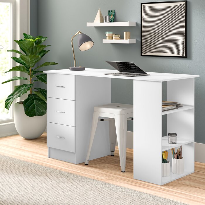 AUBINA - Open Shelves Writing Desk with Storage drawers