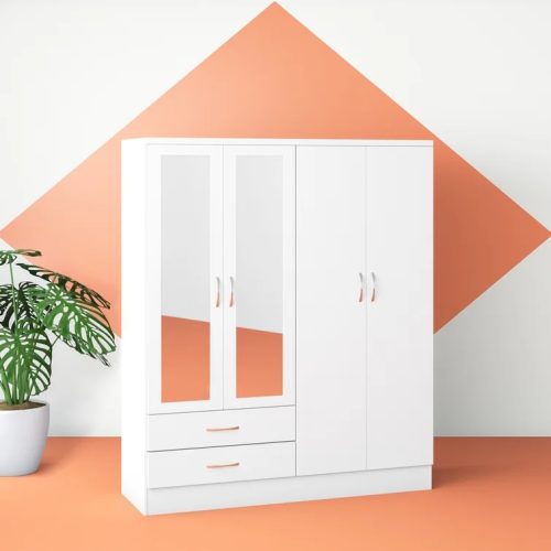 STERK - White Four Door Cupboard with Mirrors