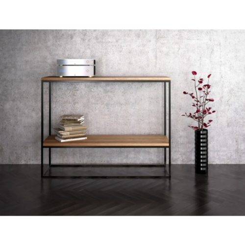 FERUM - Light Brown Console Table with Black Metallic Frame
