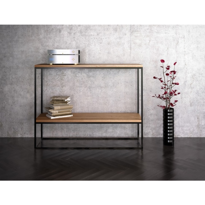 FERUM - Light Brown Console Table with Black Metallic Frame