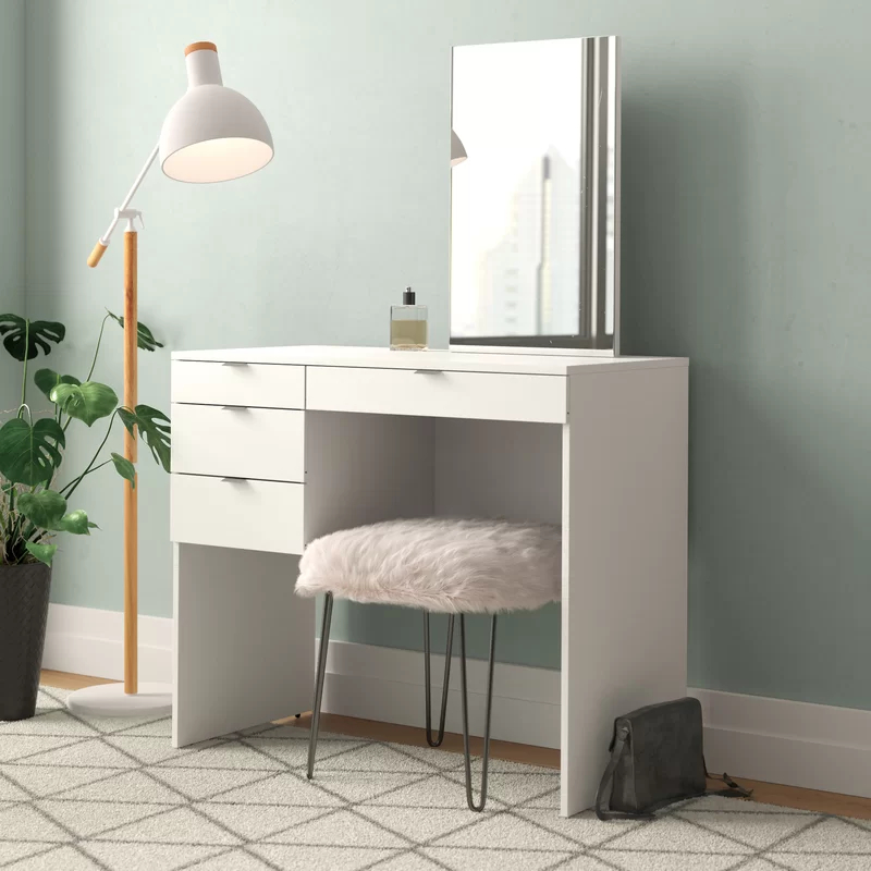 CAMPBEL - White Vanity Table With Mirror