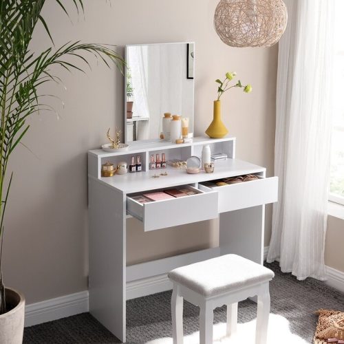 VELO - White Vanity Table With Mirror