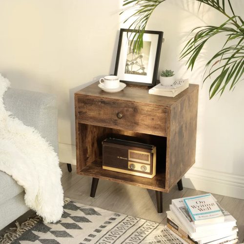 DEMIR - Rustic Brown Mid Century Style Nightstand