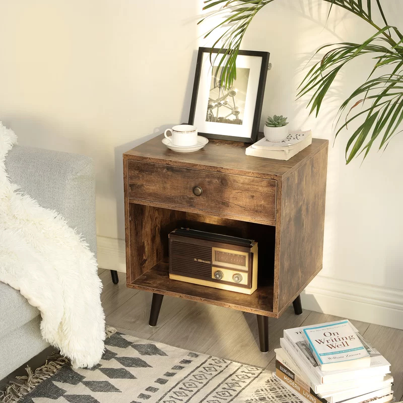 DEMIR - Rustic Brown Mid Century Style Nightstand